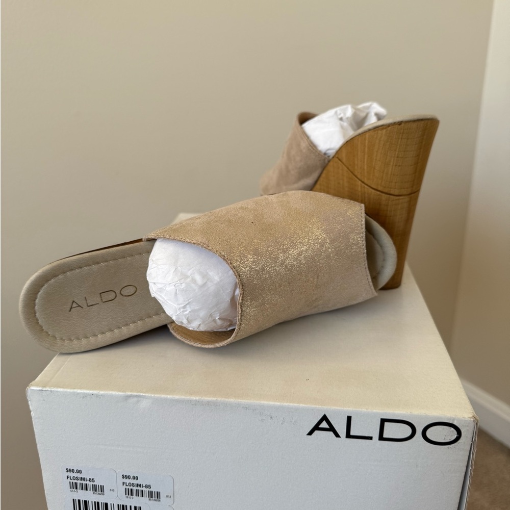 ALDO Women's Tan Mules with Wooden Heel